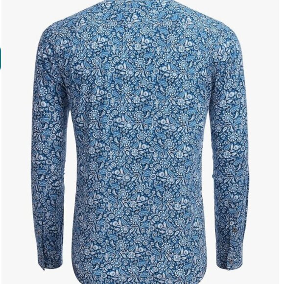 NWT COOFANDY Men's Paisley Cotton Long Sleeve Shirt Floral Print Casual Retro Bu - Picture 3 of 5